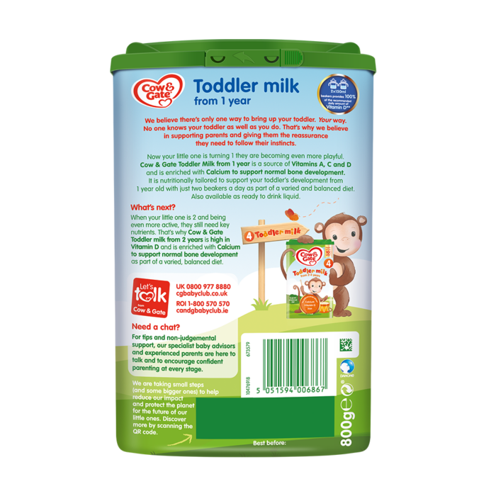 Cow & Gate Stage 3 Toddler Milk Powder 800g - Image 2